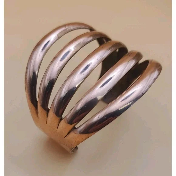 Vintage 1970s Solid Copper Ladder Bracelet Cuff Adjustable - Picture 3 of 3